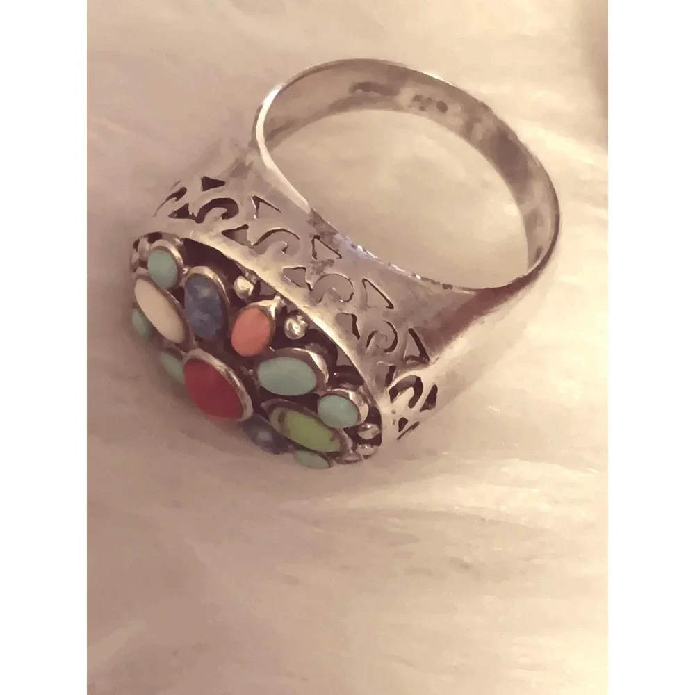 Turquoise, Red Coral Multi Stone Ring Turquoise, Red Coral Size 6/ 925 Sterlin